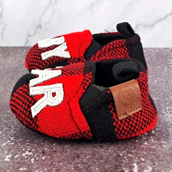 Dearfoams Baby Slippers - BABY BEAR on Buffalo Plaid Black and Red sz 3-6 month - Picture 3 of 7